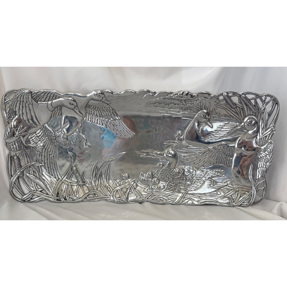 VTG NIB Arthur Court 10-1544 Duck Oblong Tray 1997 Mallard Aluminum w/Box